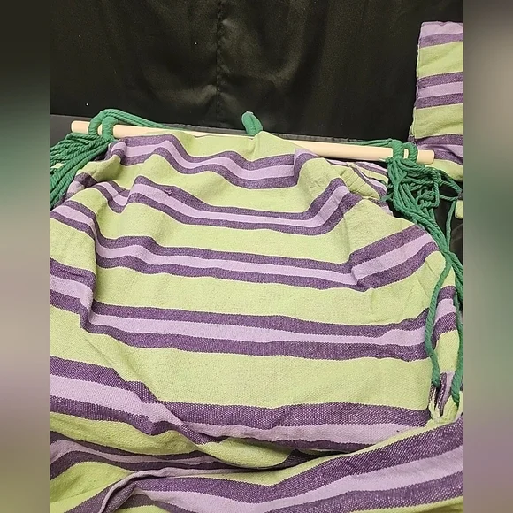 Hammock Hanging Rope Chair Swing Seat Set With 2 Pillows Green And Purple - Picture 10 of 11